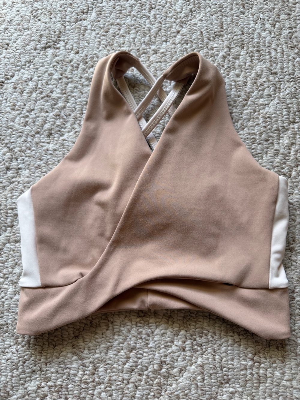 Neutral Tan Cross-Front Halter Tank with White Side Panels